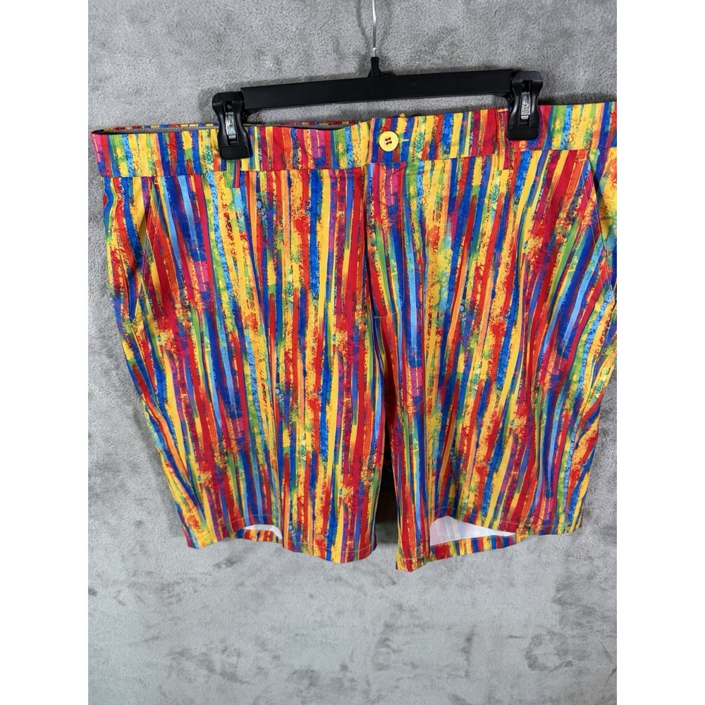 HRESKI Mens‎ Abstract Stripes Golf Shorts Size 40 Colorful Stretch Pockets
